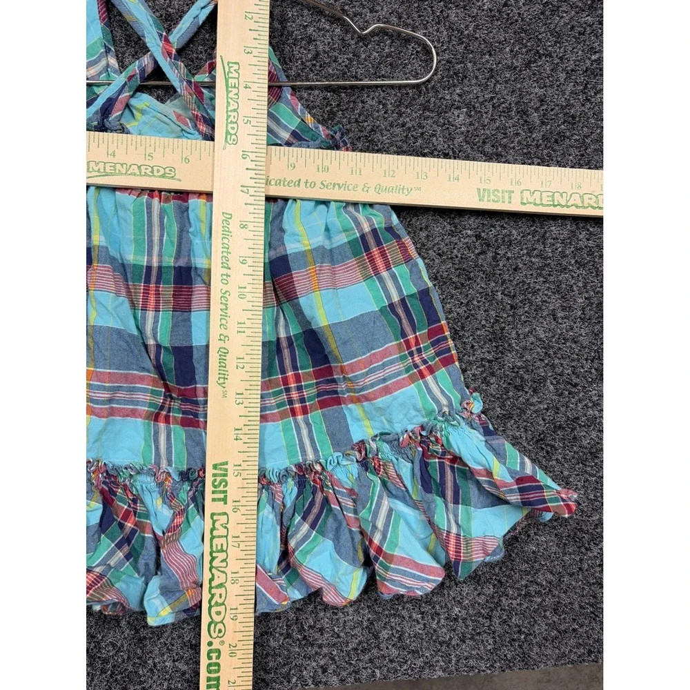 Ralph Lauren Halter Top Girl 24M Blue Plaid Ruffle Cotton Summer Preppy Shirt